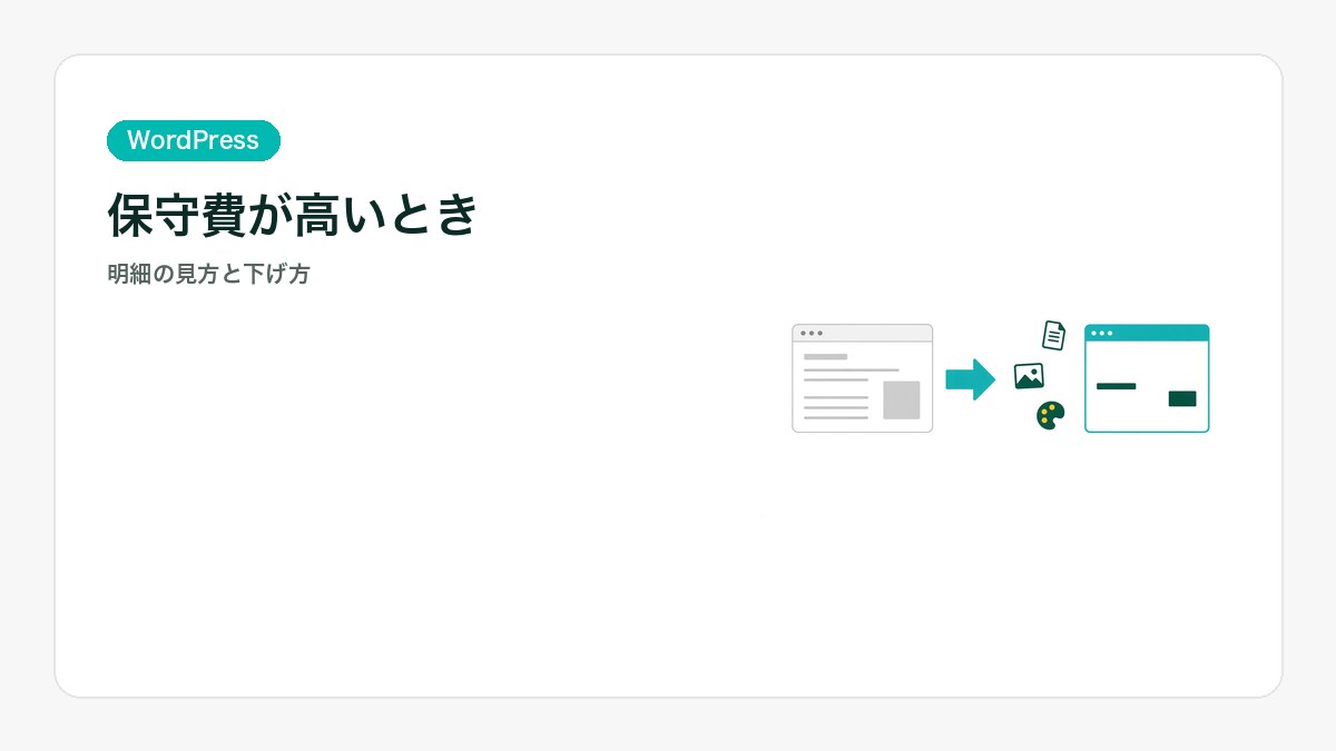 請求の行を、文章の更新と本体の更新に分けるイラスト。WordPressの保守費を表すアイキャッチ
