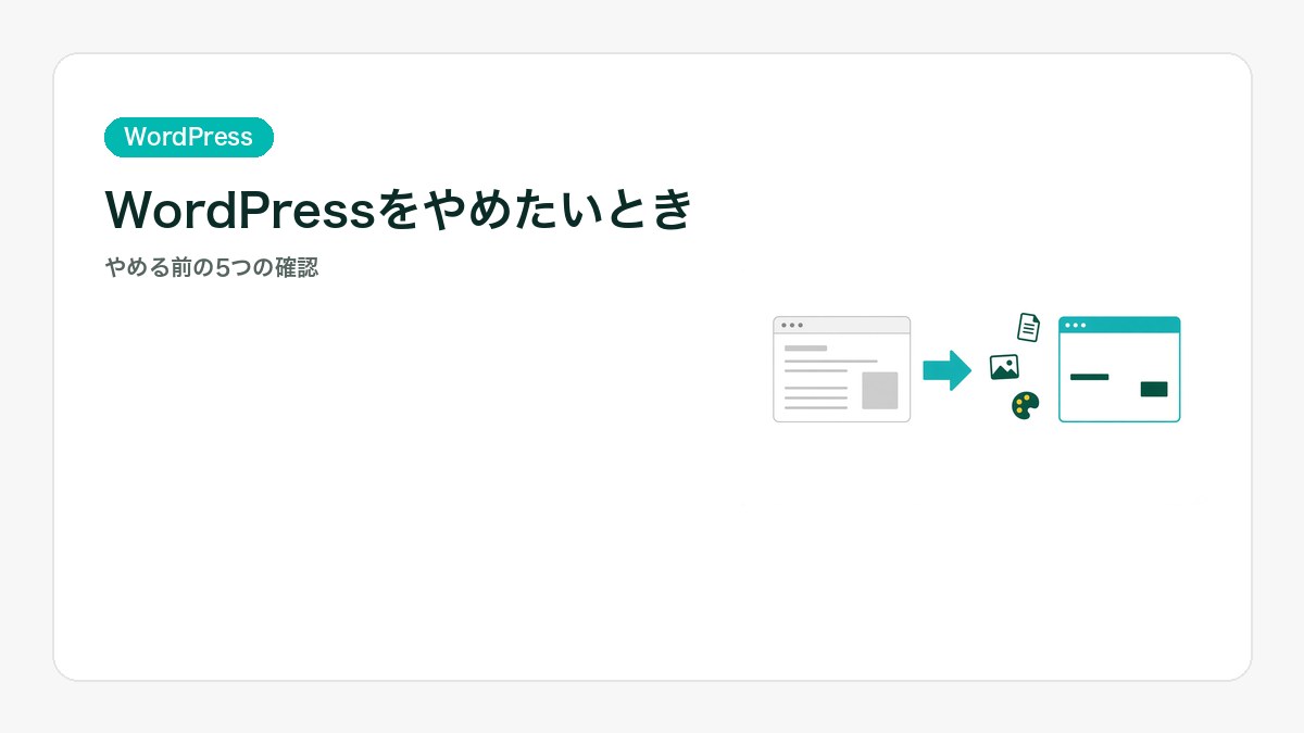 文章や写真が移るイラスト。WordPressをやめる前に確認することを表すアイキャッチ